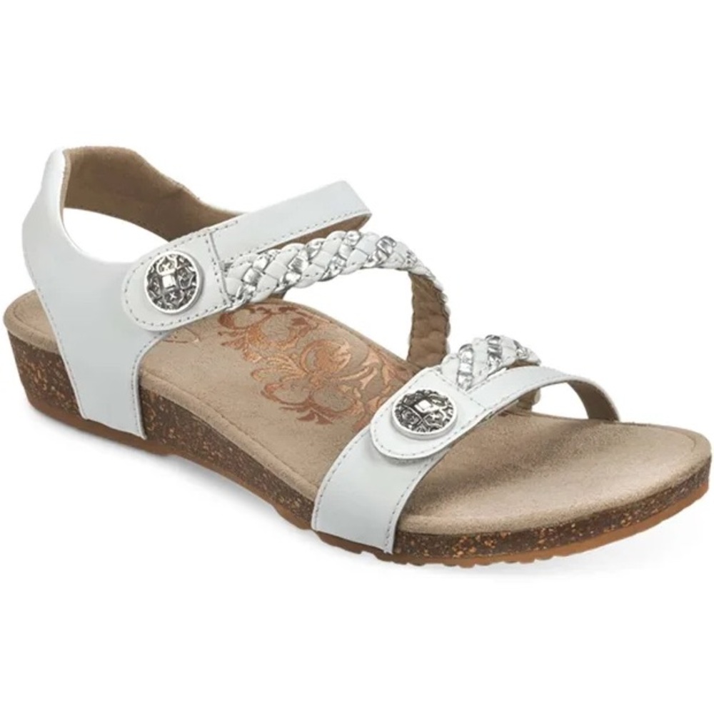 Aetrex Jillian White Braided Leather Sandals sz 7